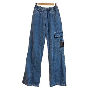 Liberal Youth Ministry Blue Denim Cargo Jeans Pants Elastic Waist Mens‎ Medium
